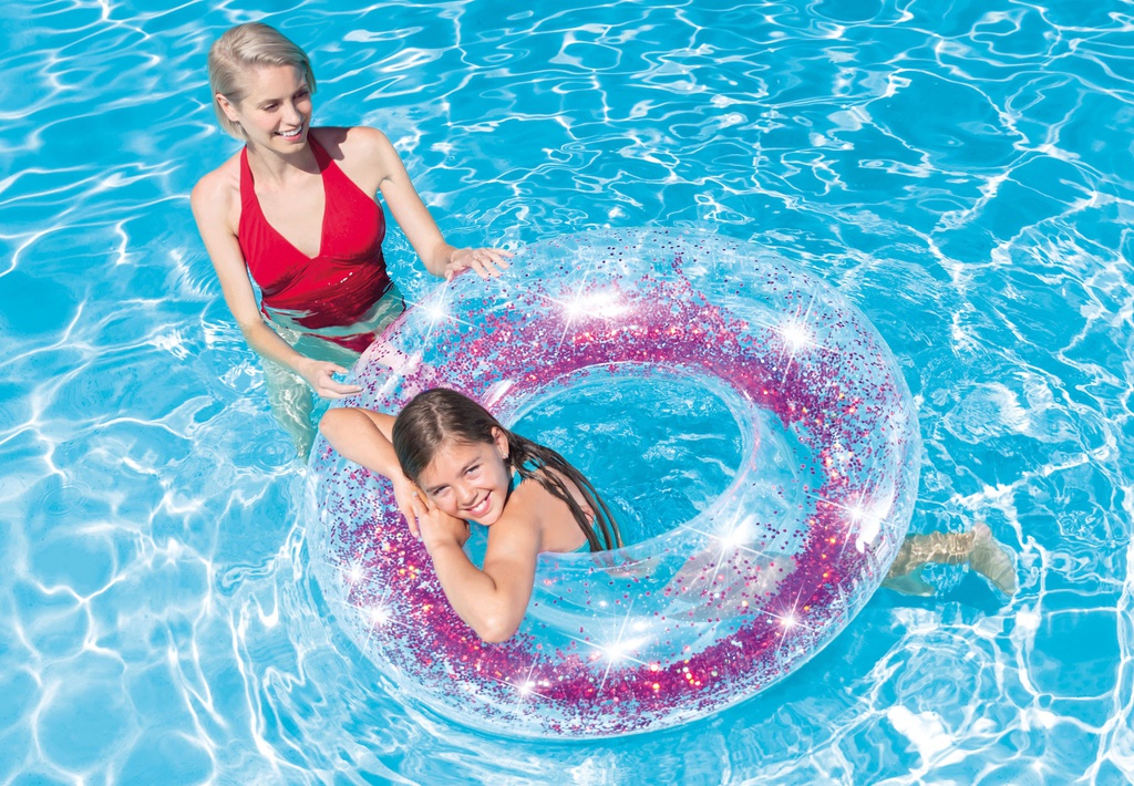 SALVAVIDAS INFLABLE DE GLITTER DE COLORES 64&quot; INTEX