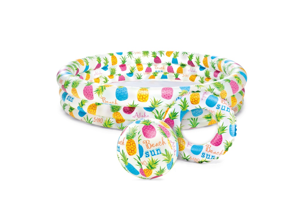ALBERCA INFLABLE Y SALVAVIDAS PIÑA 1.32M X 28CM INTEX